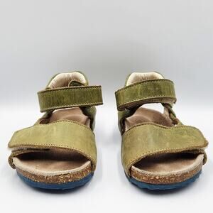 Emel Green Italian Leather Double Hook-and-Loop Strap Cork Bed Sandals Infant Sz
